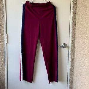 Burgundy striped blue and white trousers